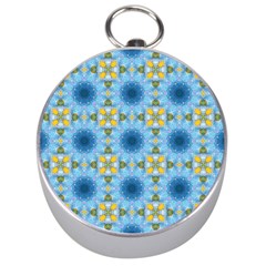 Blue Nice Daisy Flower Ang Yellow Squares Silver Compasses