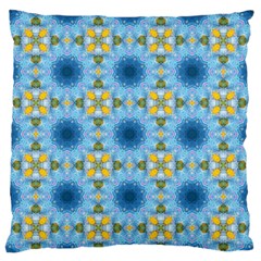 Blue Nice Daisy Flower Ang Yellow Squares Large Flano Cushion Case (one Side) by MaryIllustrations