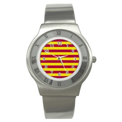 Red & Yellow Stripesi Stainless Steel Watch by norastpatrick