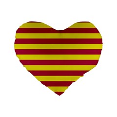 Red & Yellow Stripesi Standard 16  Premium Flano Heart Shape Cushions by norastpatrick