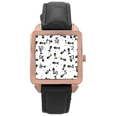 Fish Bones Pattern Rose Gold Leather Watch 