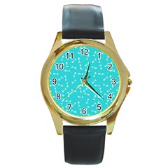 Fish bones pattern Round Gold Metal Watch