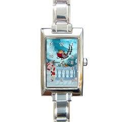 Christmas Design, Santa Claus With Reindeer In The Sky Rectangle Italian Charm Watch by FantasyWorld7