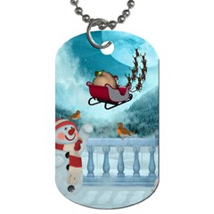 Christmas Design, Santa Claus With Reindeer In The Sky Dog Tag (one Side) by FantasyWorld7