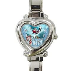 Christmas Design, Santa Claus With Reindeer In The Sky Heart Italian Charm Watch by FantasyWorld7