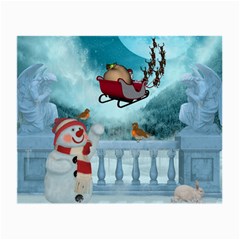 Christmas Design, Santa Claus With Reindeer In The Sky Small Glasses Cloth by FantasyWorld7