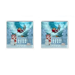 Christmas Design, Santa Claus With Reindeer In The Sky Cufflinks (square) by FantasyWorld7