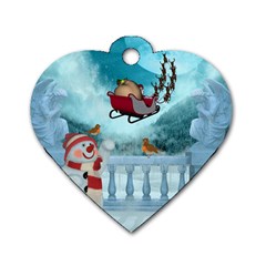 Christmas Design, Santa Claus With Reindeer In The Sky Dog Tag Heart (two Sides) by FantasyWorld7