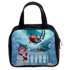 Christmas Design, Santa Claus With Reindeer In The Sky Classic Handbags (2 Sides) by FantasyWorld7