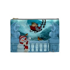 Christmas Design, Santa Claus With Reindeer In The Sky Cosmetic Bag (medium)  by FantasyWorld7