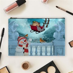 Christmas Design, Santa Claus With Reindeer In The Sky Cosmetic Bag (large)  by FantasyWorld7