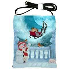 Christmas Design, Santa Claus With Reindeer In The Sky Shoulder Sling Bags by FantasyWorld7