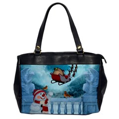 Christmas Design, Santa Claus With Reindeer In The Sky Office Handbags by FantasyWorld7