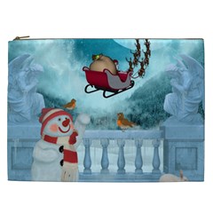 Christmas Design, Santa Claus With Reindeer In The Sky Cosmetic Bag (xxl)  by FantasyWorld7