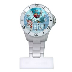 Christmas Design, Santa Claus With Reindeer In The Sky Plastic Nurses Watch by FantasyWorld7