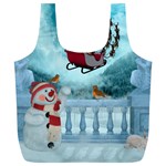 Christmas Design, Santa Claus With Reindeer In The Sky Full Print Recycle Bags (L)  Front