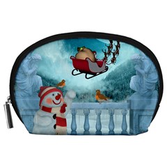 Christmas Design, Santa Claus With Reindeer In The Sky Accessory Pouches (large)  by FantasyWorld7