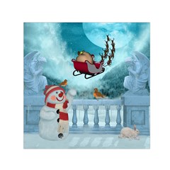 Christmas Design, Santa Claus With Reindeer In The Sky Small Satin Scarf (square) by FantasyWorld7