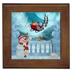 Christmas Design, Santa Claus With Reindeer In The Sky Framed Tiles by FantasyWorld7