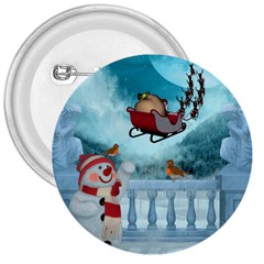 Christmas Design, Santa Claus With Reindeer In The Sky 3  Buttons by FantasyWorld7