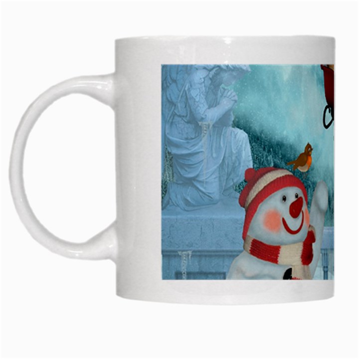 Christmas Design, Santa Claus With Reindeer In The Sky White Mugs