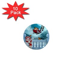 Christmas Design, Santa Claus With Reindeer In The Sky 1  Mini Magnet (10 Pack)  by FantasyWorld7