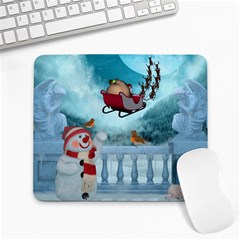 Christmas Design, Santa Claus With Reindeer In The Sky Large Mousepads by FantasyWorld7