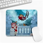 Christmas Design, Santa Claus With Reindeer In The Sky Large Mousepads Front