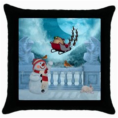 Christmas Design, Santa Claus With Reindeer In The Sky Throw Pillow Case (black) by FantasyWorld7