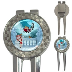 Christmas Design, Santa Claus With Reindeer In The Sky 3-in-1 Golf Divots by FantasyWorld7