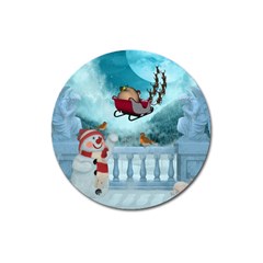 Christmas Design, Santa Claus With Reindeer In The Sky Magnet 3  (round) by FantasyWorld7