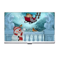 Christmas Design, Santa Claus With Reindeer In The Sky Business Card Holders by FantasyWorld7