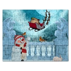 Christmas Design, Santa Claus With Reindeer In The Sky Rectangular Jigsaw Puzzl by FantasyWorld7