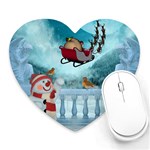 Christmas Design, Santa Claus With Reindeer In The Sky Heart Mousepads Front