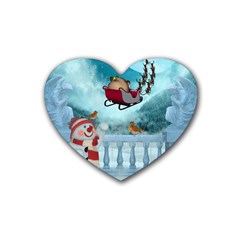 Christmas Design, Santa Claus With Reindeer In The Sky Rubber Coaster (heart)  by FantasyWorld7