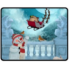 Christmas Design, Santa Claus With Reindeer In The Sky Fleece Blanket (medium)  by FantasyWorld7