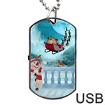 Christmas Design, Santa Claus With Reindeer In The Sky Dog Tag USB Flash (Two Sides) Back