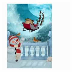 Christmas Design, Santa Claus With Reindeer In The Sky Small Garden Flag (two Sides) by FantasyWorld7