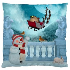 Christmas Design, Santa Claus With Reindeer In The Sky Large Cushion Case (two Sides) by FantasyWorld7