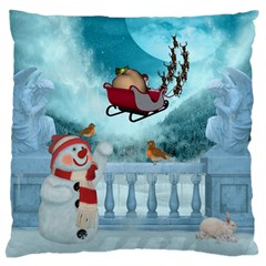 Christmas Design, Santa Claus With Reindeer In The Sky Large Flano Cushion Case (two Sides) by FantasyWorld7