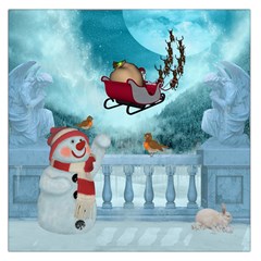 Christmas Design, Santa Claus With Reindeer In The Sky Large Satin Scarf (square) by FantasyWorld7