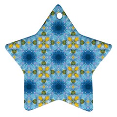 Blue Nice Daisy Flower Ang Yellow Squares Ornament (star)