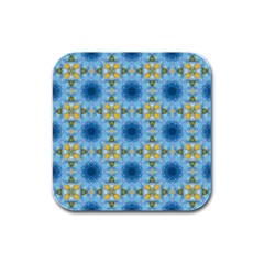 Blue Nice Daisy Flower Ang Yellow Squares Rubber Square Coaster (4 Pack)  by MaryIllustrations