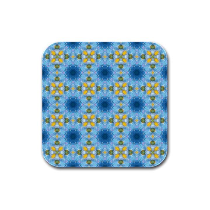 blue nice Daisy flower ang yellow squares Rubber Square Coaster (4 pack) 