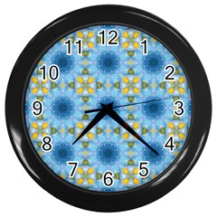 Blue Nice Daisy Flower Ang Yellow Squares Wall Clocks (black) by MaryIllustrations