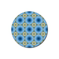 Blue Nice Daisy Flower Ang Yellow Squares Rubber Round Coaster (4 Pack)  by MaryIllustrations