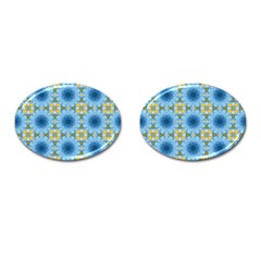 Blue Nice Daisy Flower Ang Yellow Squares Cufflinks (oval) by MaryIllustrations