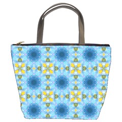 Blue Nice Daisy Flower Ang Yellow Squares Bucket Bags by MaryIllustrations