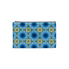 Blue Nice Daisy Flower Ang Yellow Squares Cosmetic Bag (small)  by MaryIllustrations