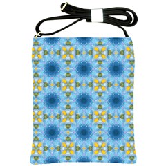 Blue Nice Daisy Flower Ang Yellow Squares Shoulder Sling Bags by MaryIllustrations